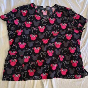 Women’s Black V-Neck Top with Pink Minnie Mouse Print